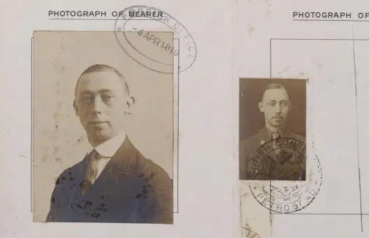 Geoffrey Jefferson’s passport, showing him in civilian dress and military uniform
