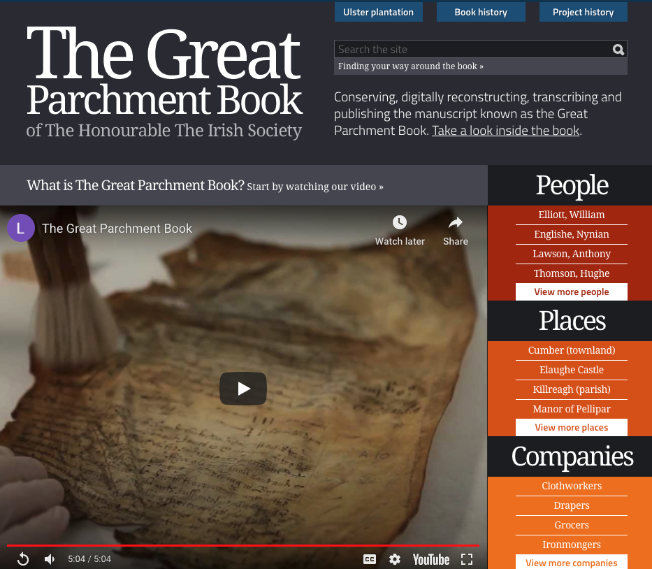 Screenshot of home page of greatparchmentbook.org
