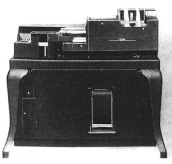 IBM 601 Calculating Punch for calculating and punching punched cards, introduced in 1931. "It read two factors up to eight decimal digits in length from a card and punched their product onto a blank field of the same card. It could subtract and add as well as multiply. It had no printing capacity, so was generally used as an offline assistant for a tabulator or accounting machine [4]. The 601 that was delivered to Eckert