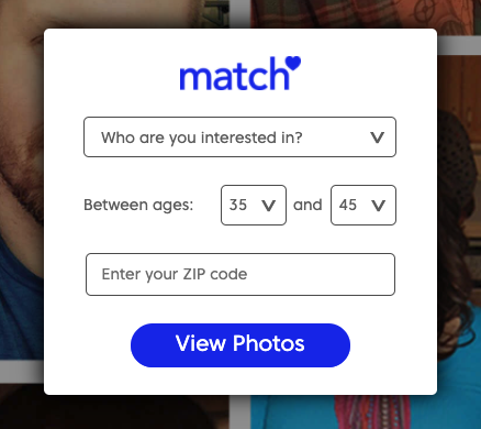match.com logo, part of opening page of website