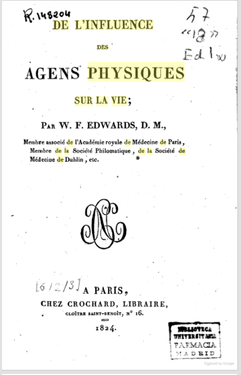 Title page of De l'influence des agens physiques sur la view