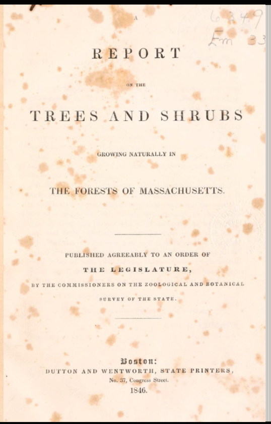 Title page of Emerson's Report on the forests of Massachusetts
