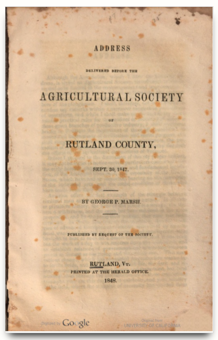 Title page of Marsh's first publication on ecology