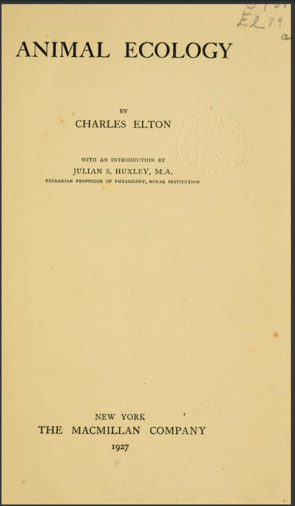 Title page of Elton's Animal Economy