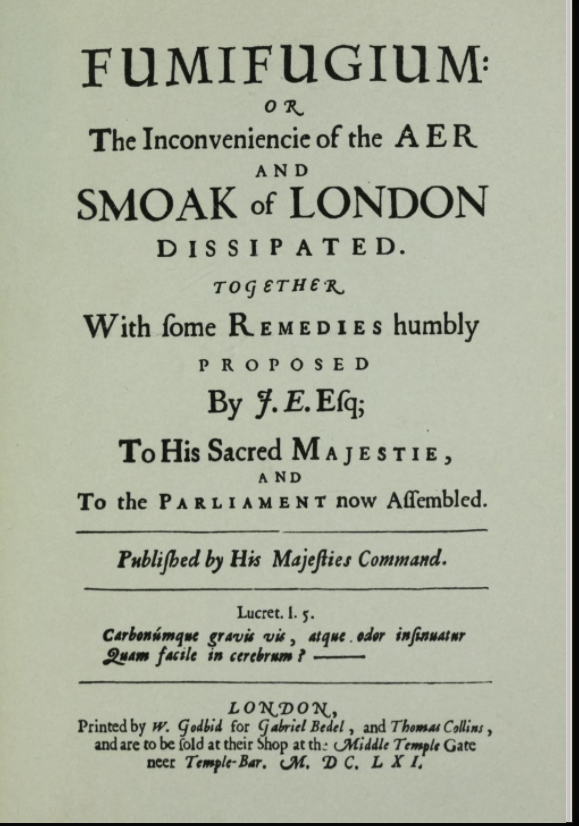 Copy of the title page of the 1976 facsimile of Evelyn's Fumifugium