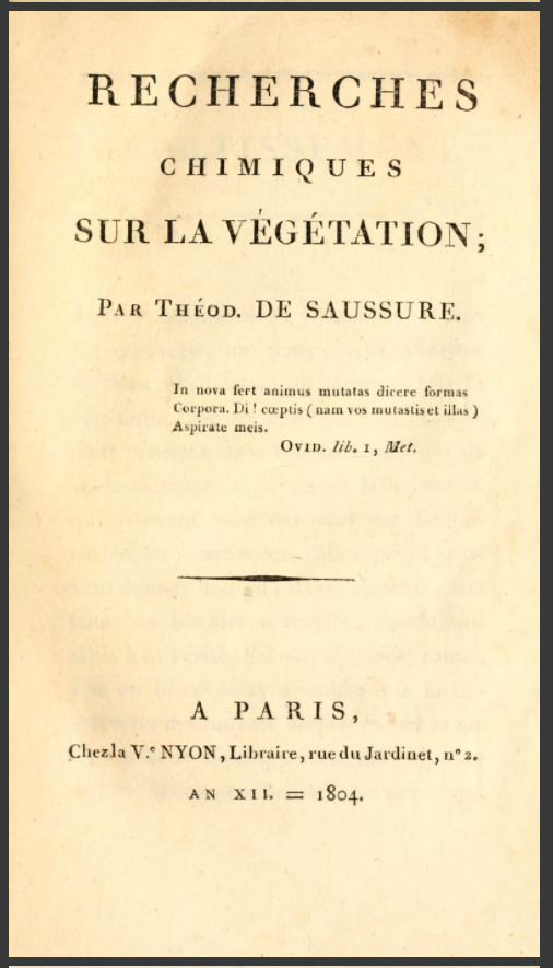 Title page of Saussure's Recherches chimiques sur la vegetation