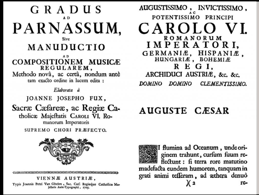 Title page and dedication of Fux's Gradus ad Parnassum