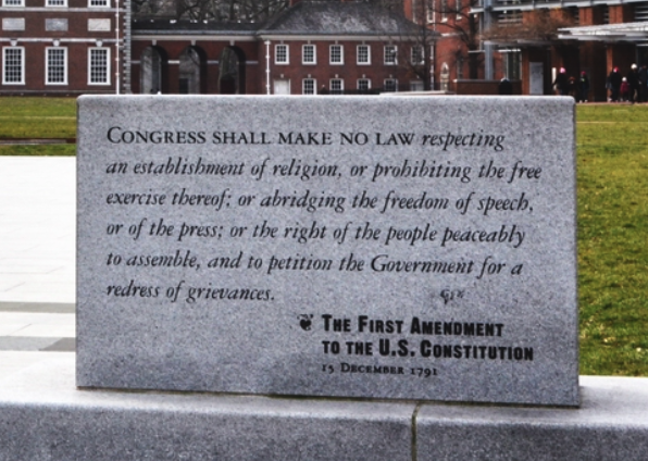 Inscription of the First Amendment (December 15, 1791) in front of Independence Hall in Philadelphia