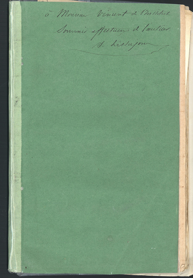Autograph inscription by Lissajous on the cover of the offprint of his paper on Lissajous figures.