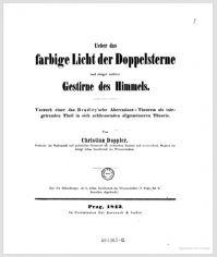 Title page of Doppler's paper on the Doppler effect