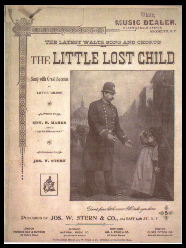 Cover of sheet music for The Little Lost Child that sold 2 million copies because of its performance as an "illustrated song."
