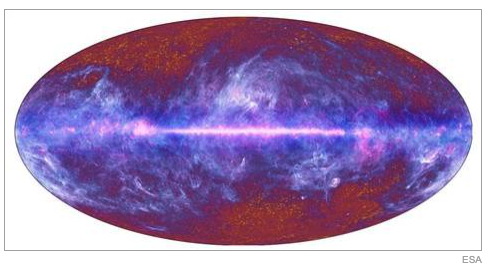 The microwave sky as seen by ESA's Planck satellite. 
