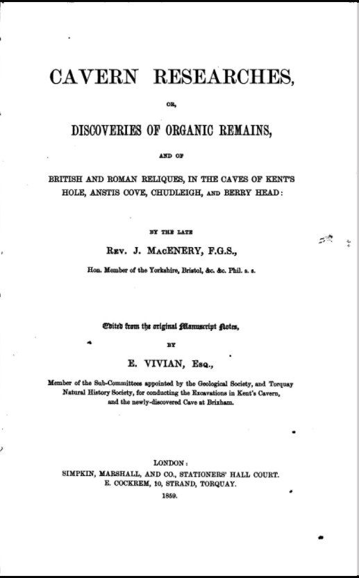 Title page of MacEnery's Cavern Researches