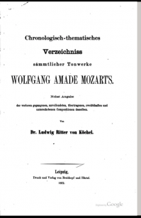 Title page of Kochel's index to Mozart's compositions