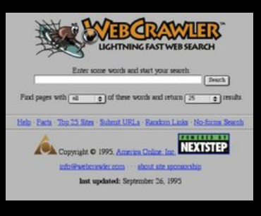 Screenshot of WebCrawler homepage in September 1995.