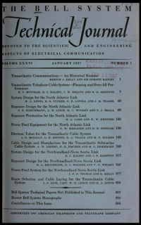 Cover of the issue of the Bell System Technical Journal Containing the paper on route selection and cable laying for the Transatlantic Cable