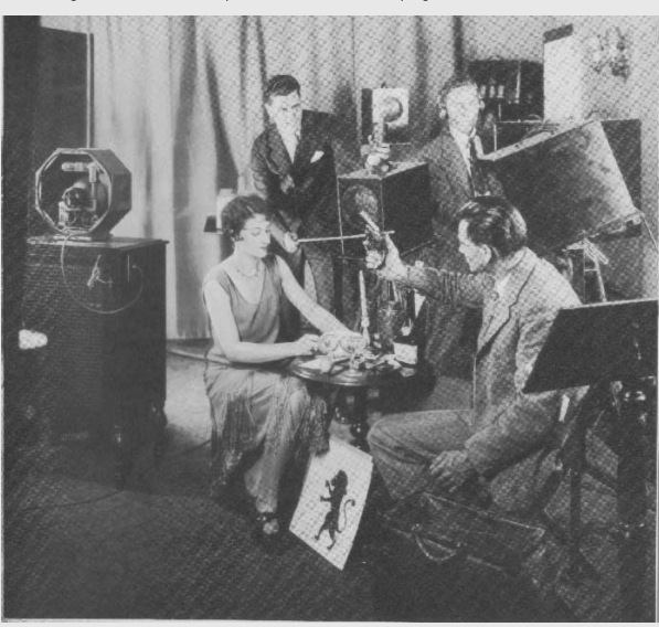 Still taken during the production of The Queen's Messenger, the first broadcast TV drama.