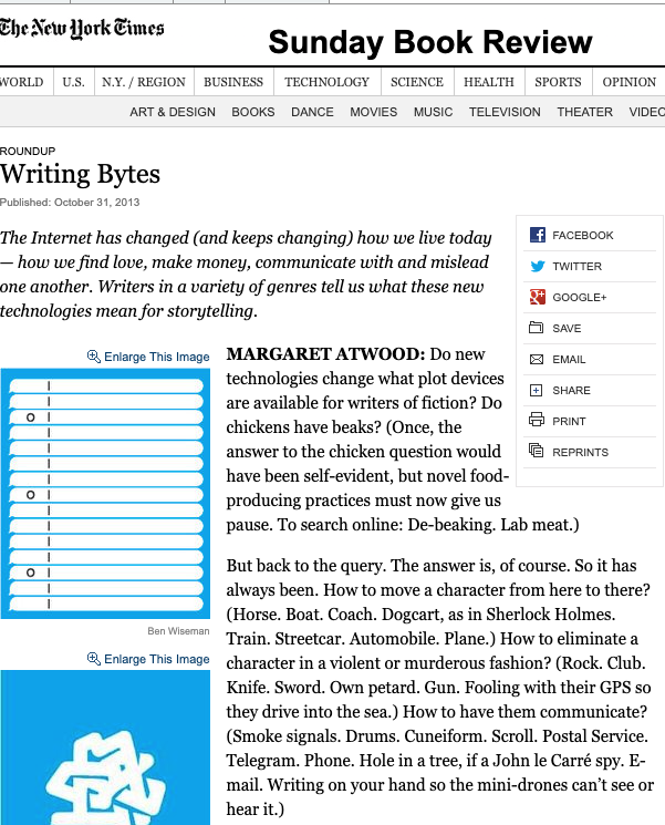 portion of the column in The New York Sunday Book Review on "Writing Bytes"