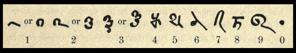 The numerals used in the Bakhshali manuscript, dated to sometime between the 3rd and 7th century CE