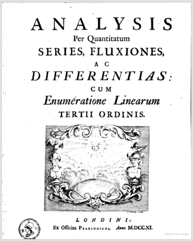 Title page of Newton's Analysis per quantitatum series