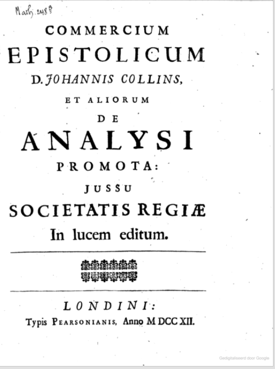 Title page of Newton's Commercium epistolicum