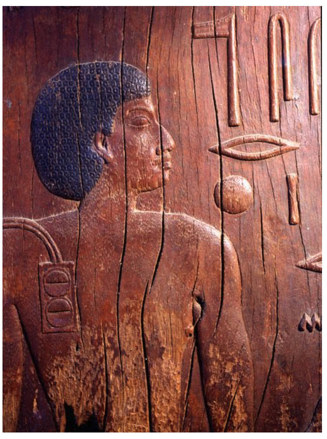 Close-up detail of a wooden panel of Hesy-Ra