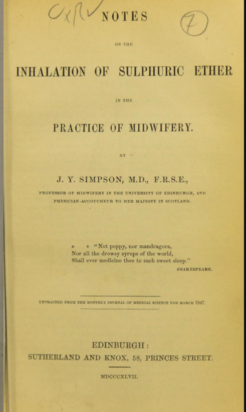 Title page of the issue of the offprint of Simpson's paper referencing March 1847.
