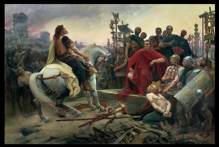 Vercingetorix throws down his arms at the feet of Julius Caesar. Painting by Lionel Royer. 