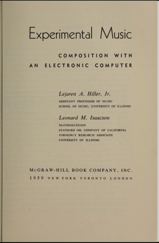 Title page of Hiller and Isaacson's Experimental Music
