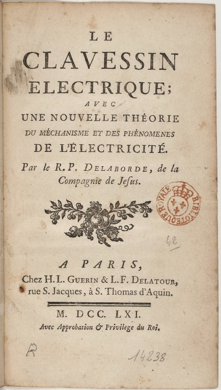 Title page of Delaborde's Le clavessin electrique (1761)