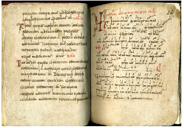 Folios 24 (verso and 25 (recto) of the Missal of Silos, written on paper.