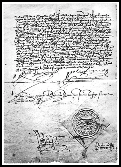 A copy of the Alhambra Decree signed by Ferdinand and Isabella