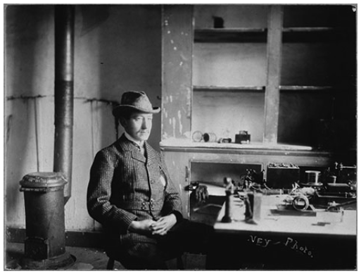 Guglielmo Marconi and his instrument inside Cabot Tower, Signal Hill, St. John's, Newfoundland, Canada. Photo taken on 12 December 1901, the day he claimed to send a wireless signal across th