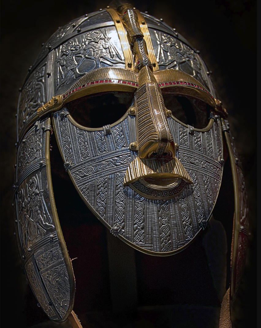 A replica of the Sutton Hoo helmet produced for the British Museum by the Royal Armouries