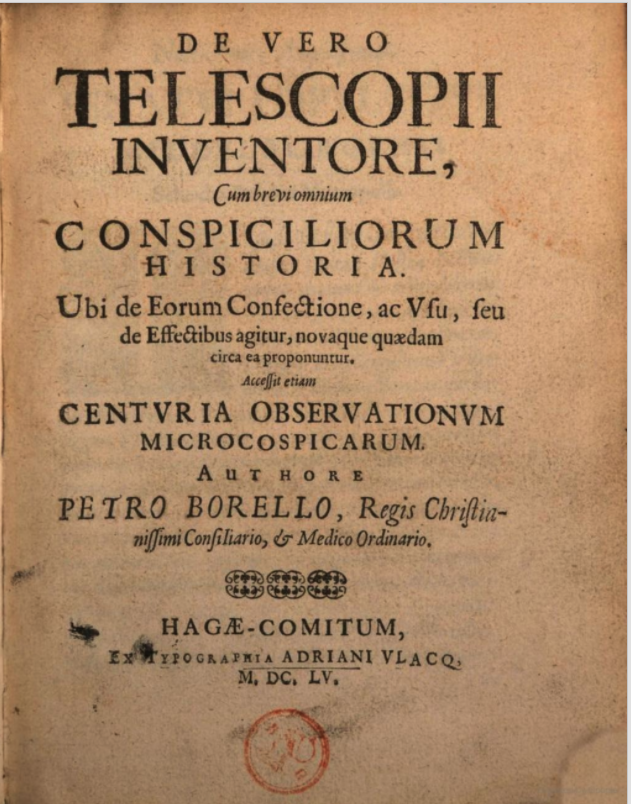 Title page of Borel's De vero telescopii inventore