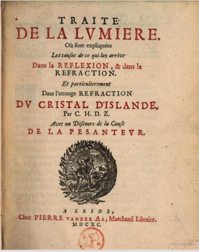 Title page of Huygens' Traite de la lumiere