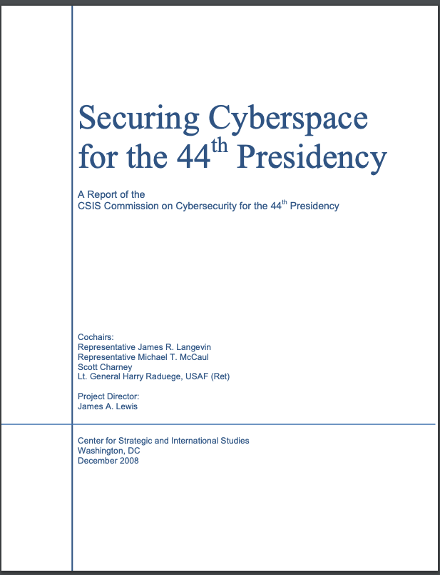 Title page of Securing Cyberspace for the 44th Presidency