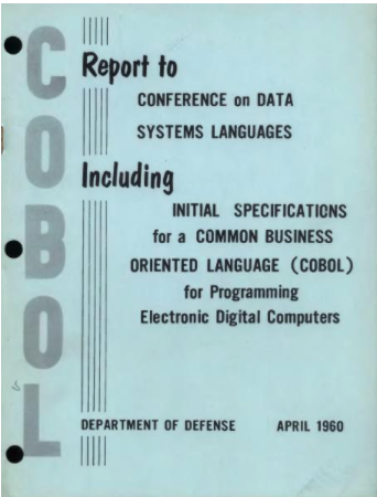 Cover of COBOL; first report on COBOL published by Dept. of Defense