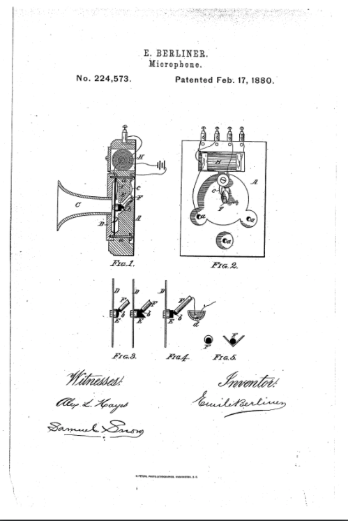 Image from Berliner's first microphone patent