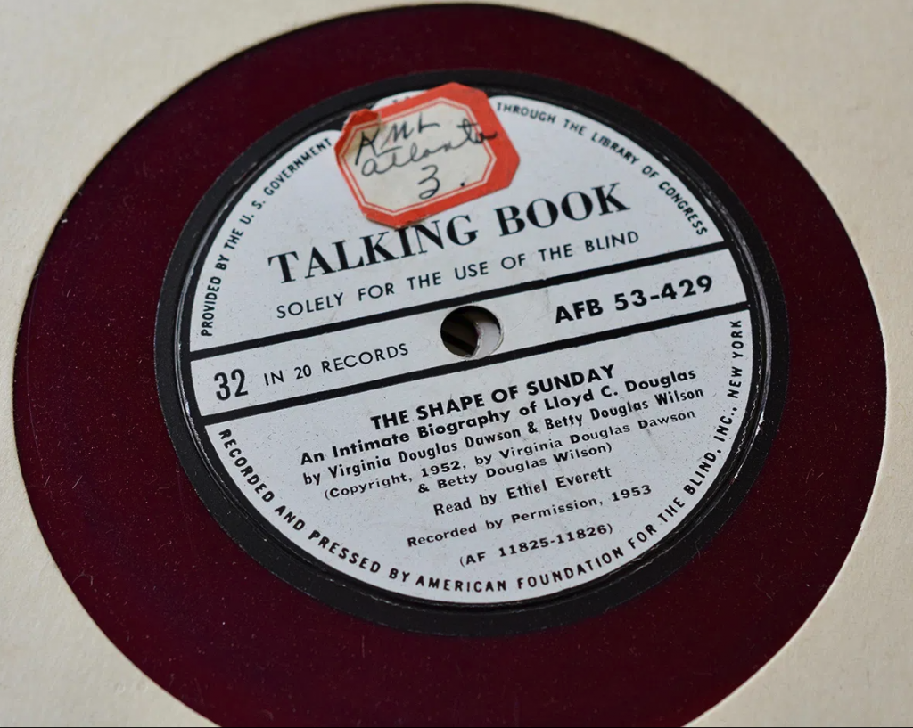 Label on a Talking Book record