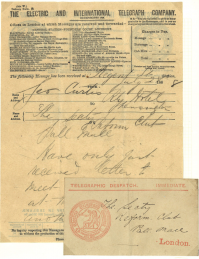 An Electric & International Telegraph Company telegram and envelope, 28 July 1868, prior to nationalization of the telegraph in England under the control of the Post Office