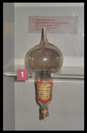 Thomas Edison's first successful light bulb model, used in public demonstration at Menlo Park, December 1879