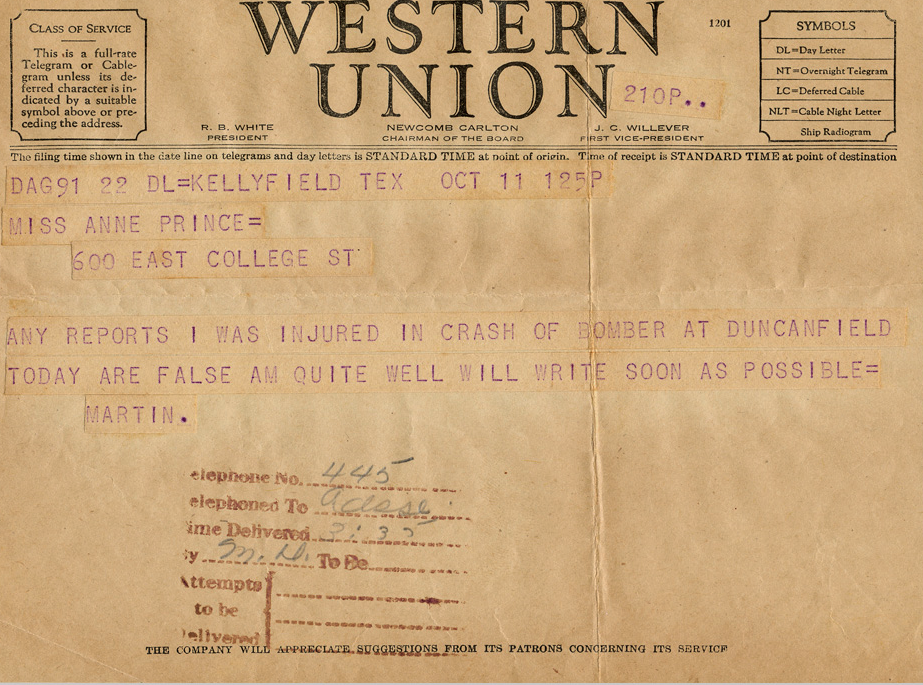 image of a Western Union telegram from the 1940s