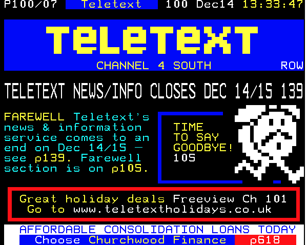 Screenshot of "On 14 December 2009, the ‘world’s largest TV text service’ said its final farewells with a selection of stories and art looking back at their seventeen years on the air."