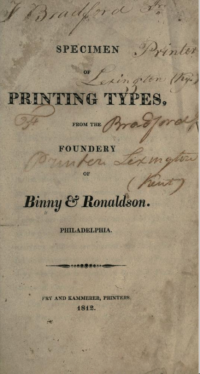 Title page of Specimen of Printing Types from the Foundery of Biny & Ronaldson (1812)
