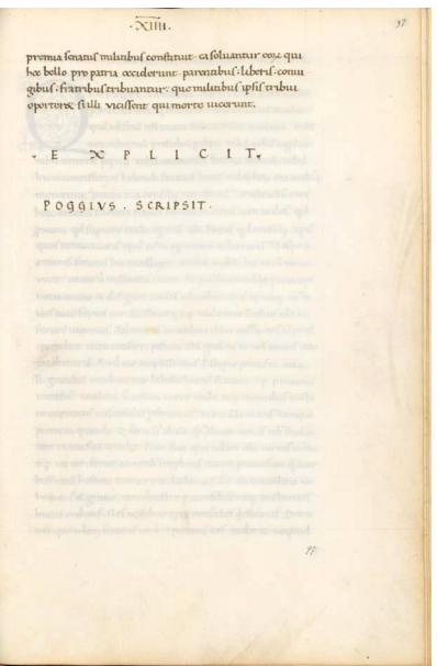 Bracciolini, Pluteo 48.22 c.97r. Signed by Poggio after the Explicit
