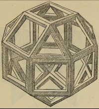 The first printed illustration of a rhombicuboctahedron, by Leonardo da Vinci, published in Divina proportione