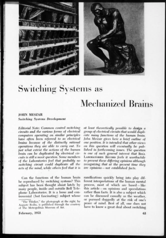 First page of Switching Systems as Mechanized Brains
