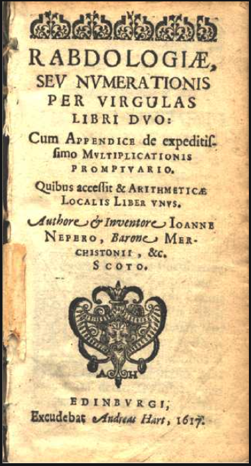 Title page of the first edition of Napier's small book entitled Rabdologiae.