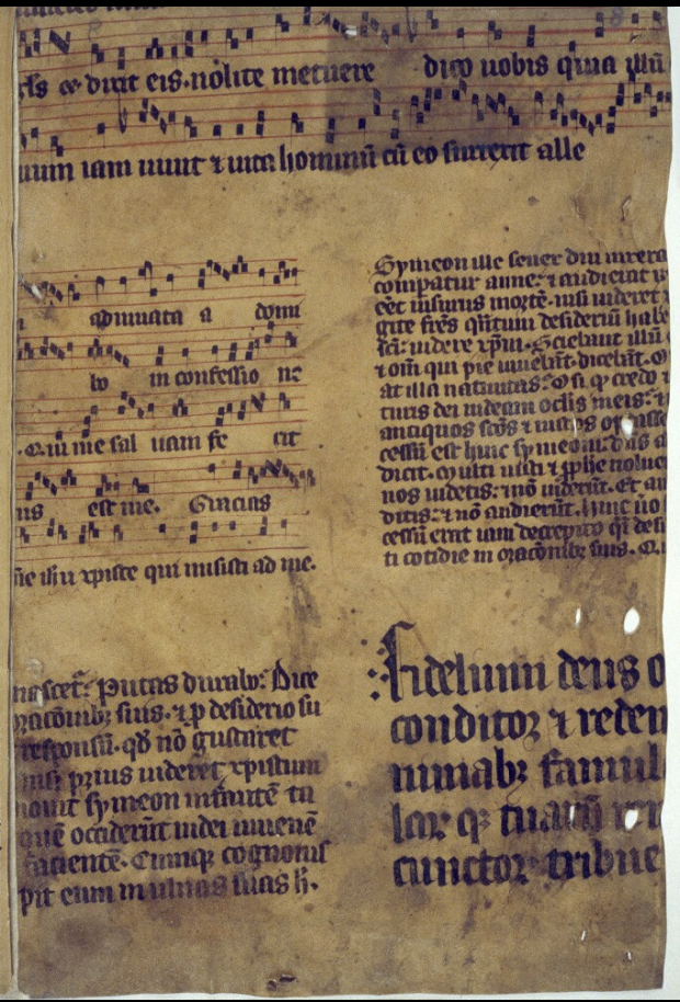 Fragment of a poster advertising styles of writing, Oxford, c. 1340. Bodleian Library MS. e Mus. 198* F. 8r